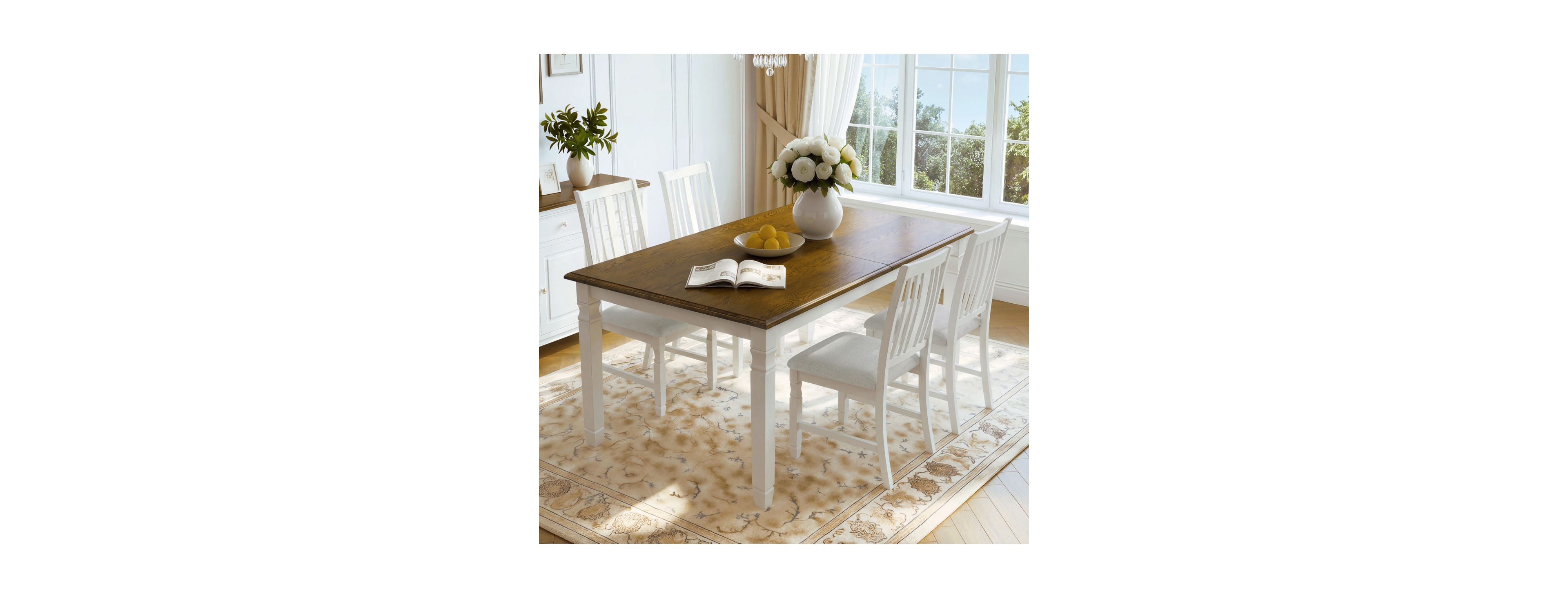 Streamdale Furniture 5-Piece Extendable Farmhouse Dining Table Set with 4 Upholstered Chairs