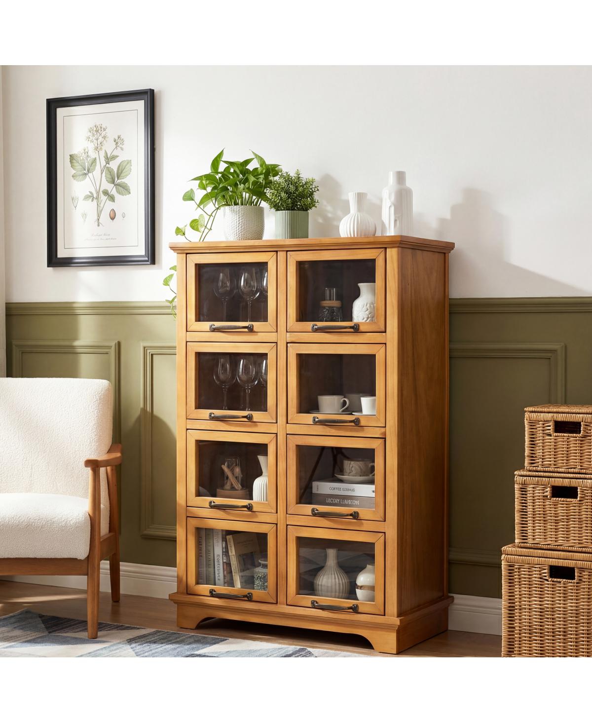 Streamdale Furniture Modern Storage Cabinet with 8 Doors,Display Cabinet - Natural