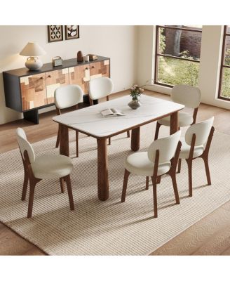  63" 7-Piece Sintered Stone Dining Table Set with 6 Chenille Chairs
