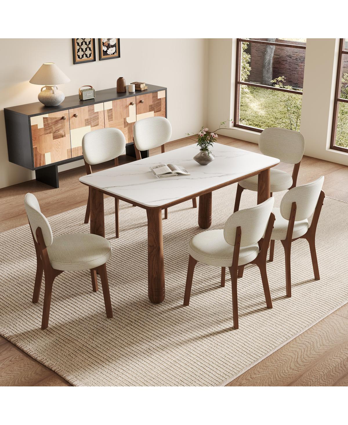 Streamdale Furniture 63" 7-Piece Sintered Stone Dining Table Set with 6 Chenille Chairs