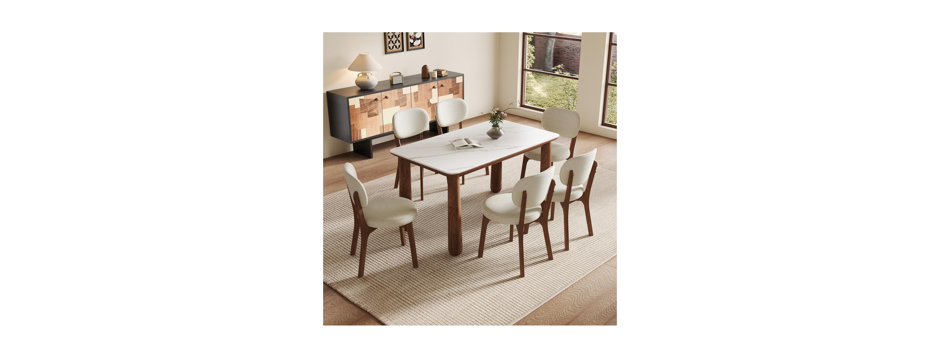 Streamdale Furniture 63" 7-Piece Sintered Stone Dining Table Set with 6 Chenille Chairs