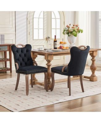 Dining Chairs Set of 2, Tufted Upholstered with Wood Arms and Nailhead Trim