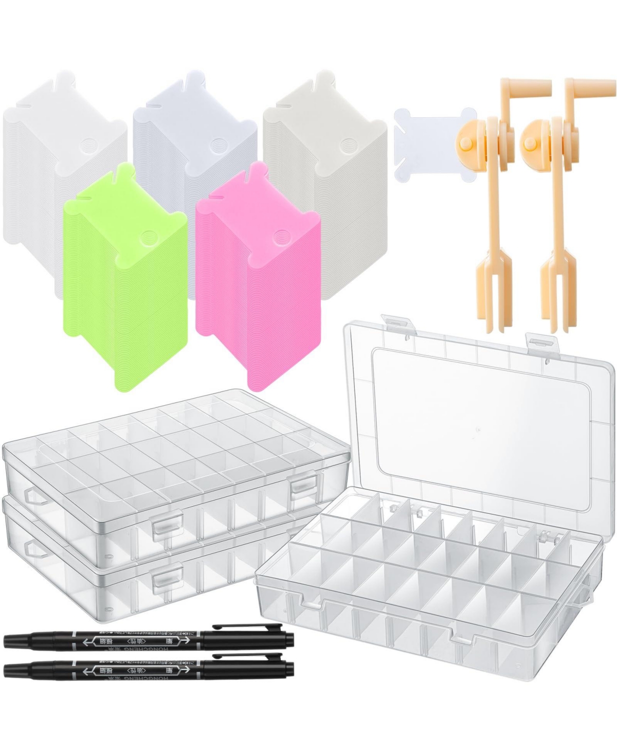 Aeelike 500 Set Embroidery Floss Bobbins Organizer Kit with Winders Marker Boxes
