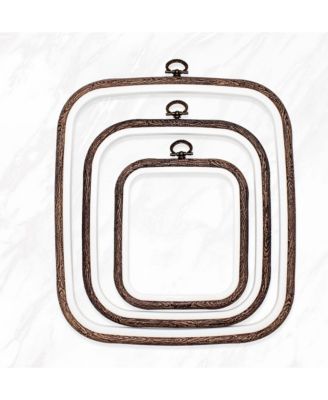 Square Embroidery Hoop Set 3 Piece Imitated Wood Display Frame Plastic Rubber