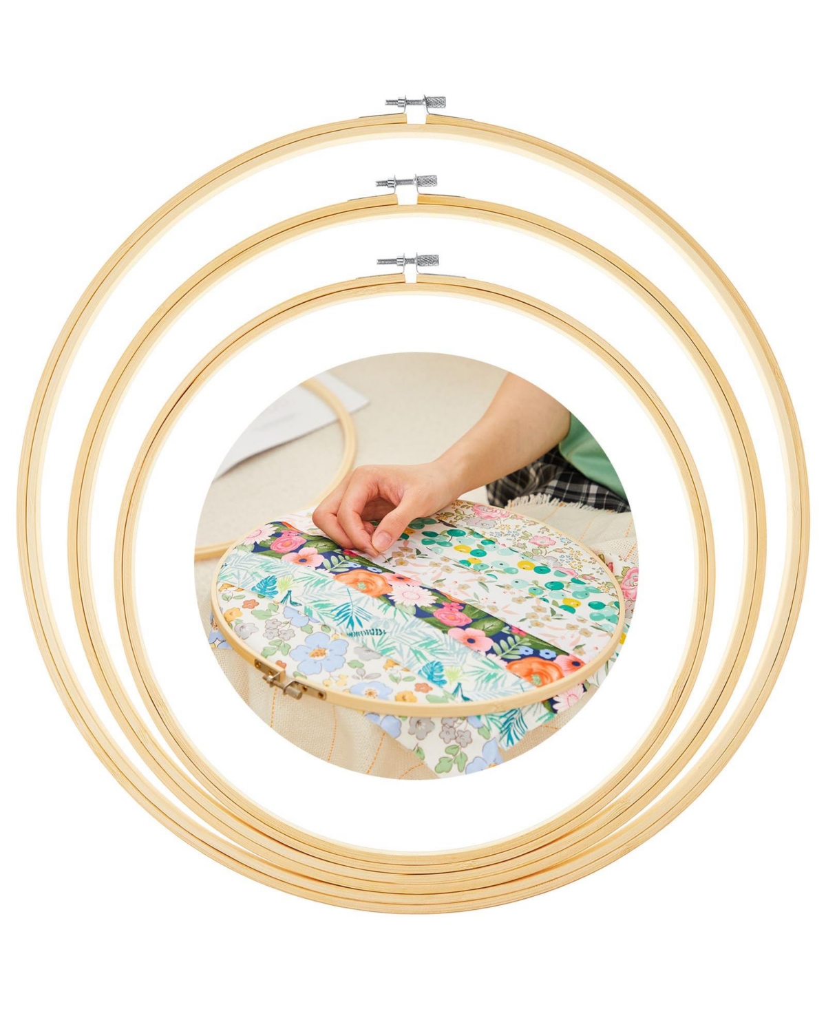 Aeelike Round Wooden Embroidery Hoop Kit Adjustable Sizes For Hand Quilting Crafts