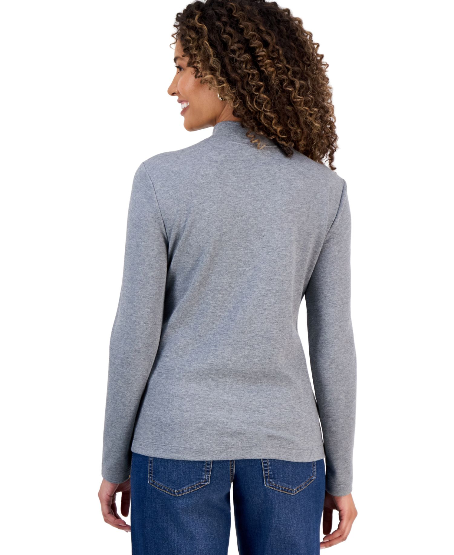 Petite Mock-Neck Cotton Long-Sleeve T-Shirt