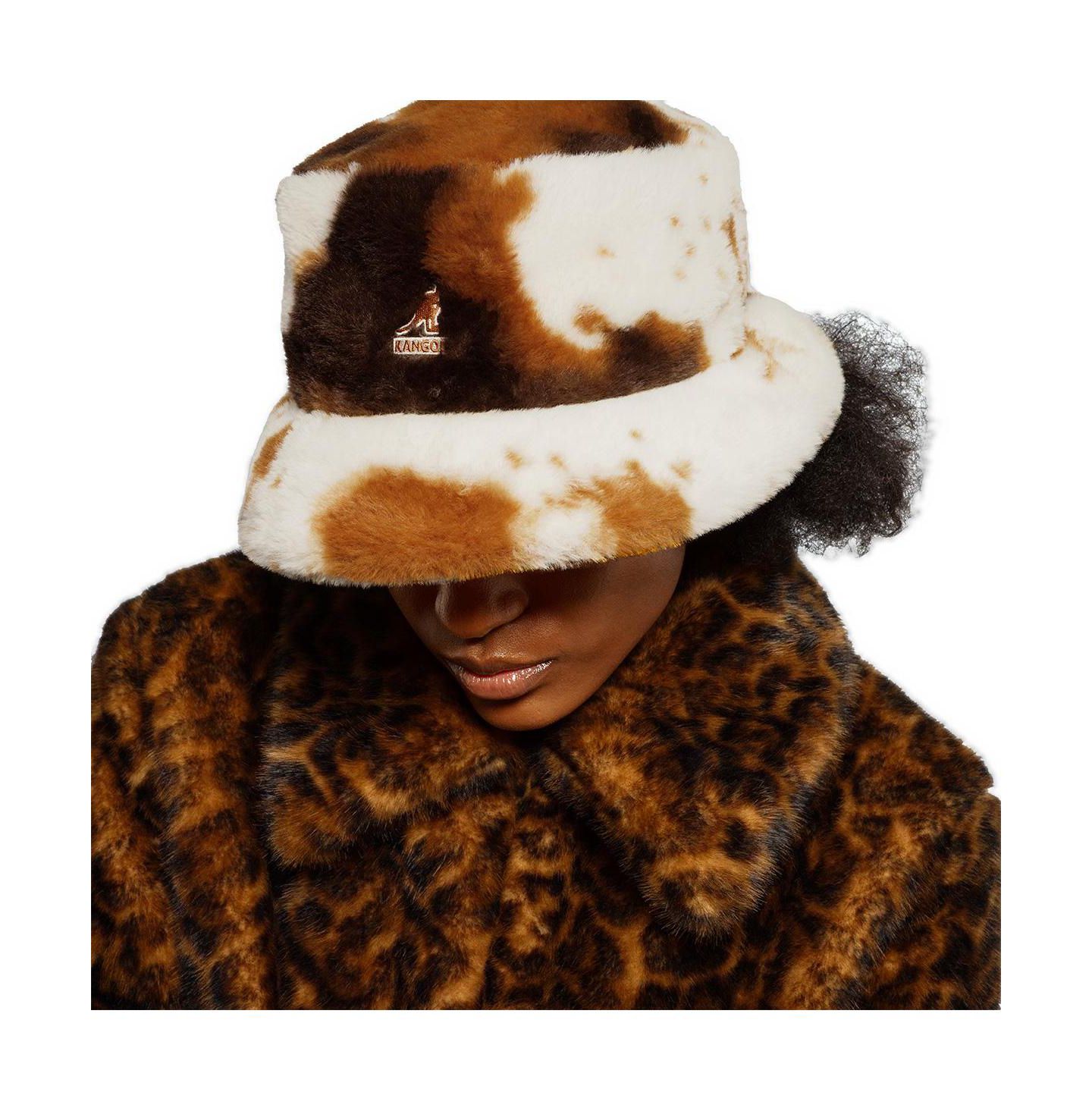 Мужская панама Kangol Faux Fur Bucket Hat, цвет: Коричневый белый — фото 2