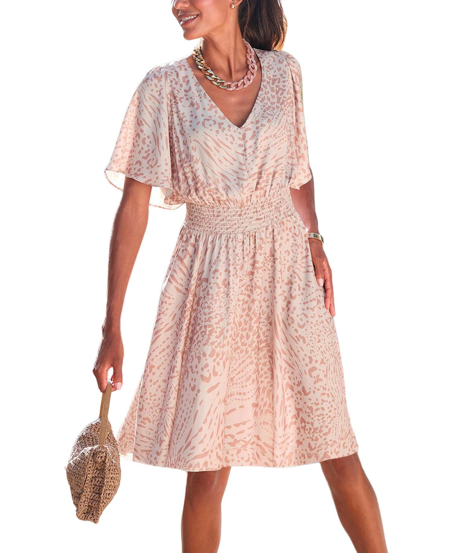 Women's Animal-Print V-Neck Fit-and-Flare Dress