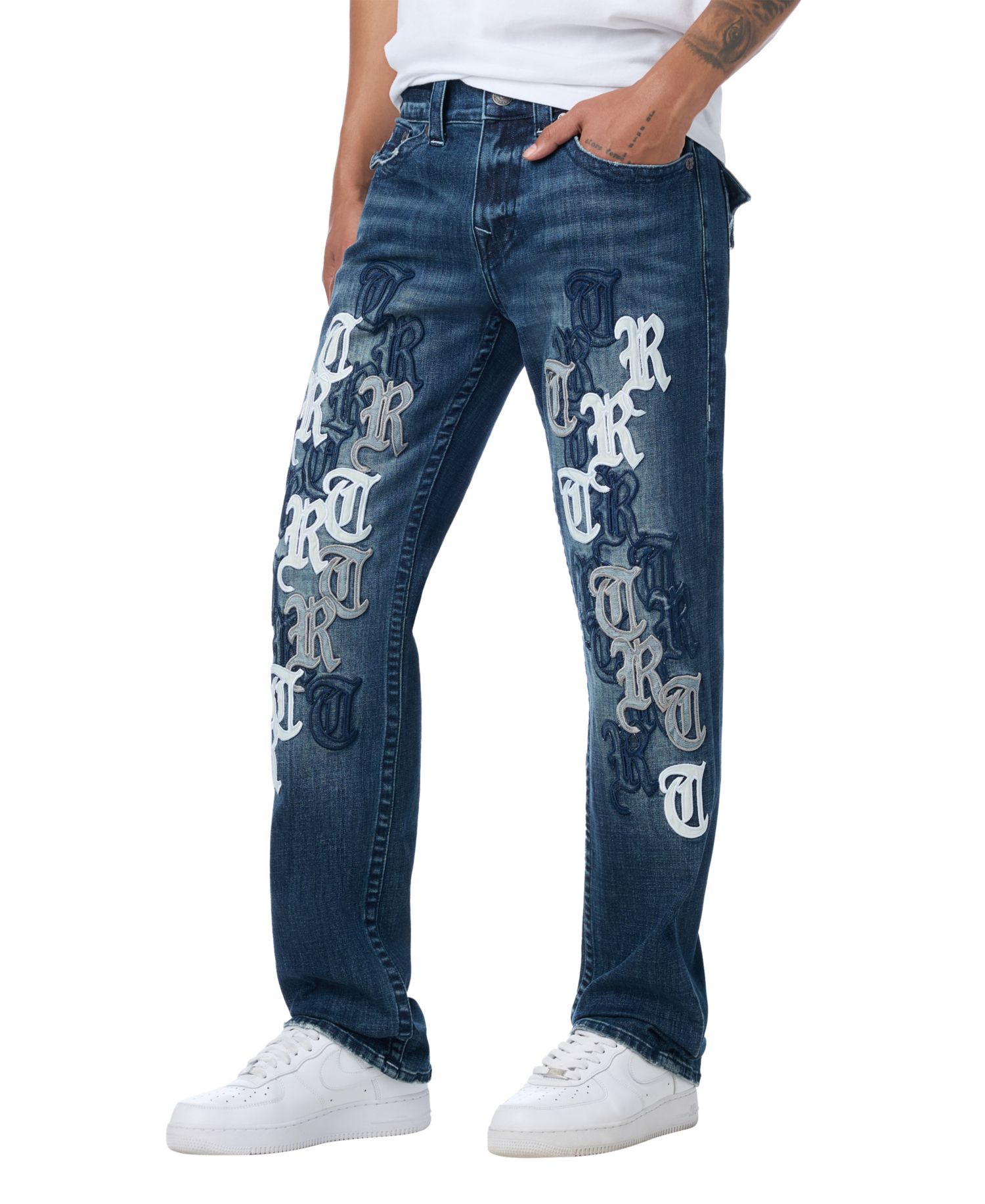 Men's Ricky Script Repeat Straight-Leg Jeans