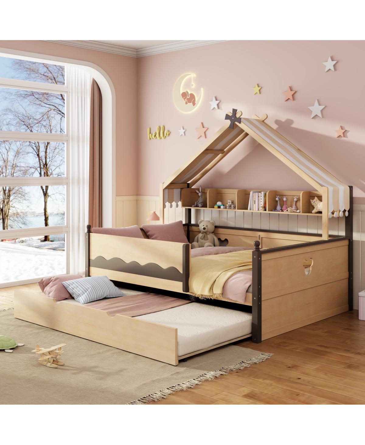 Streamdale Furniture Full Size House-Shaped Daybed with Built-In Bookshelf