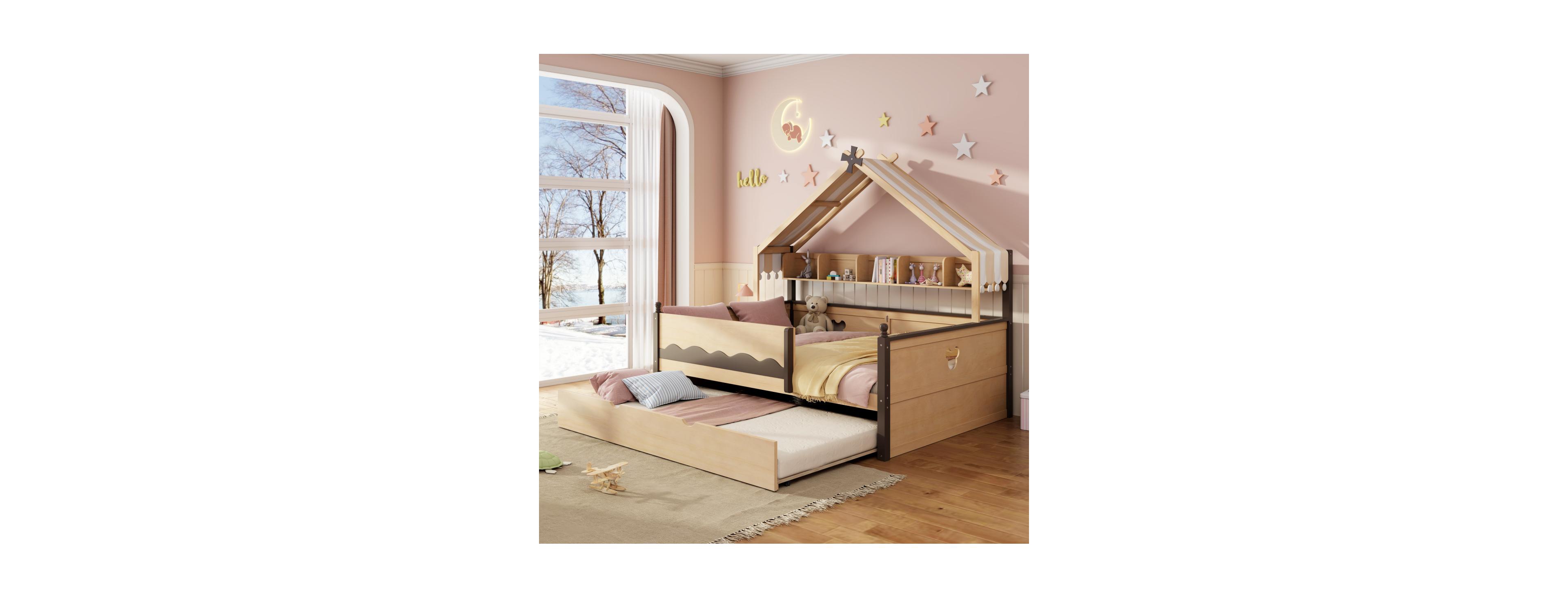 Streamdale Furniture Full Size House-Shaped Daybed with Built-In Bookshelf