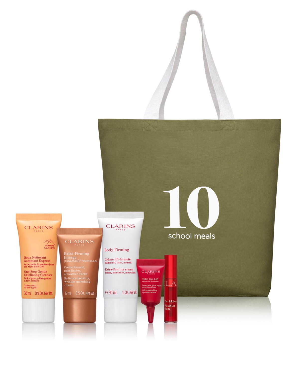 Free 6-Pc. gift with a Clarins purchase of $85 or more, and feed 10 Meals through Mary's