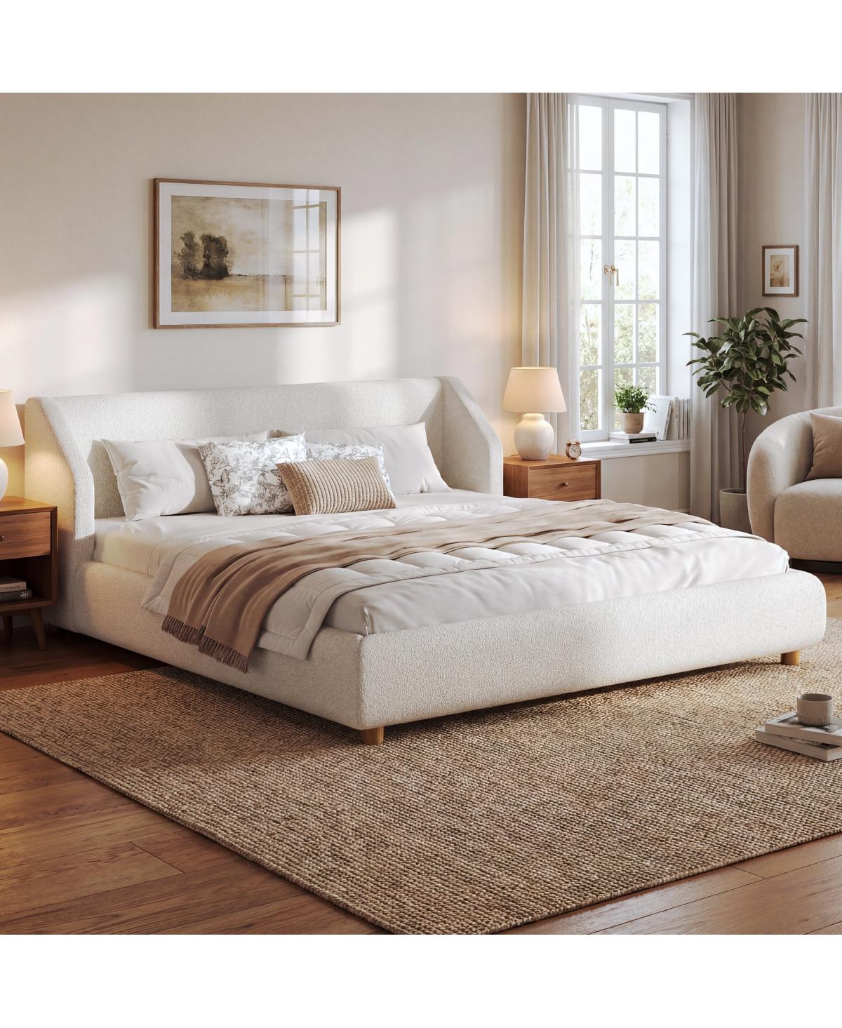 Streamdale Furniture Modern Boucl King Size Upholstered Bed Frame with Wingback Headboard