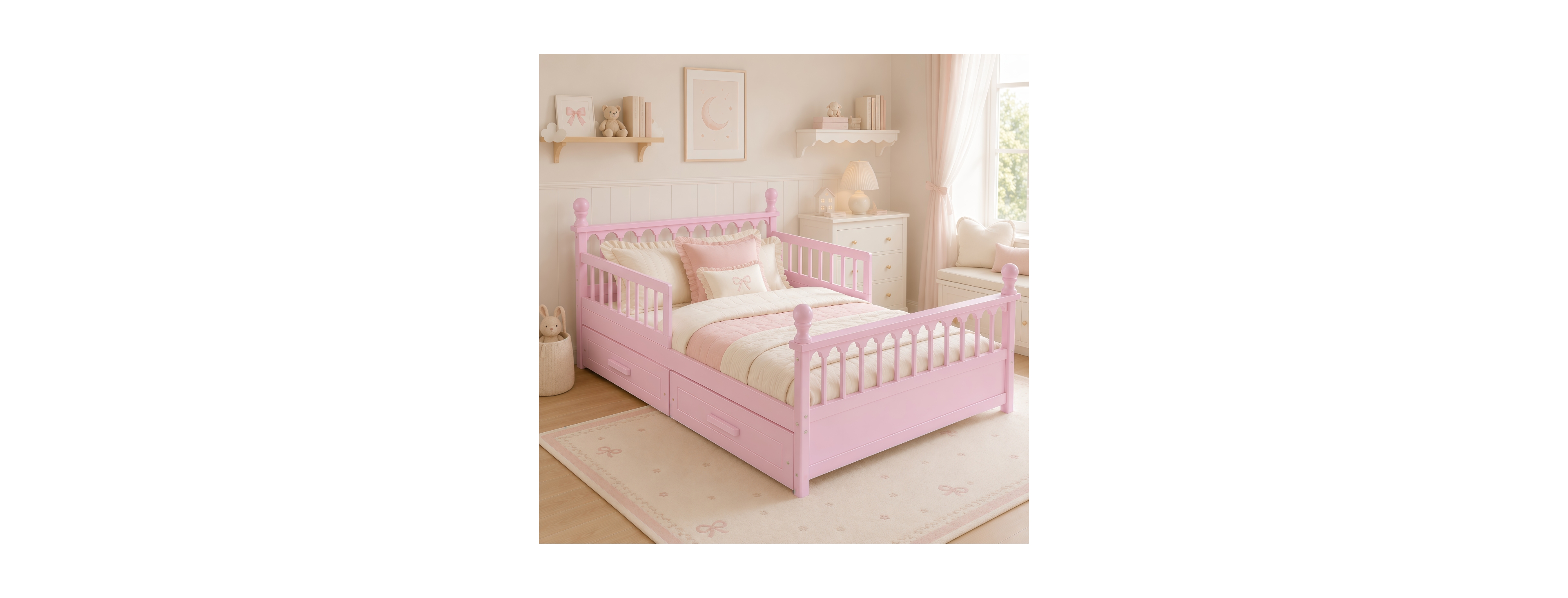 Streamdale Furniture Wood Full Kids Bed Frame with Storage Drawers and Guardrails