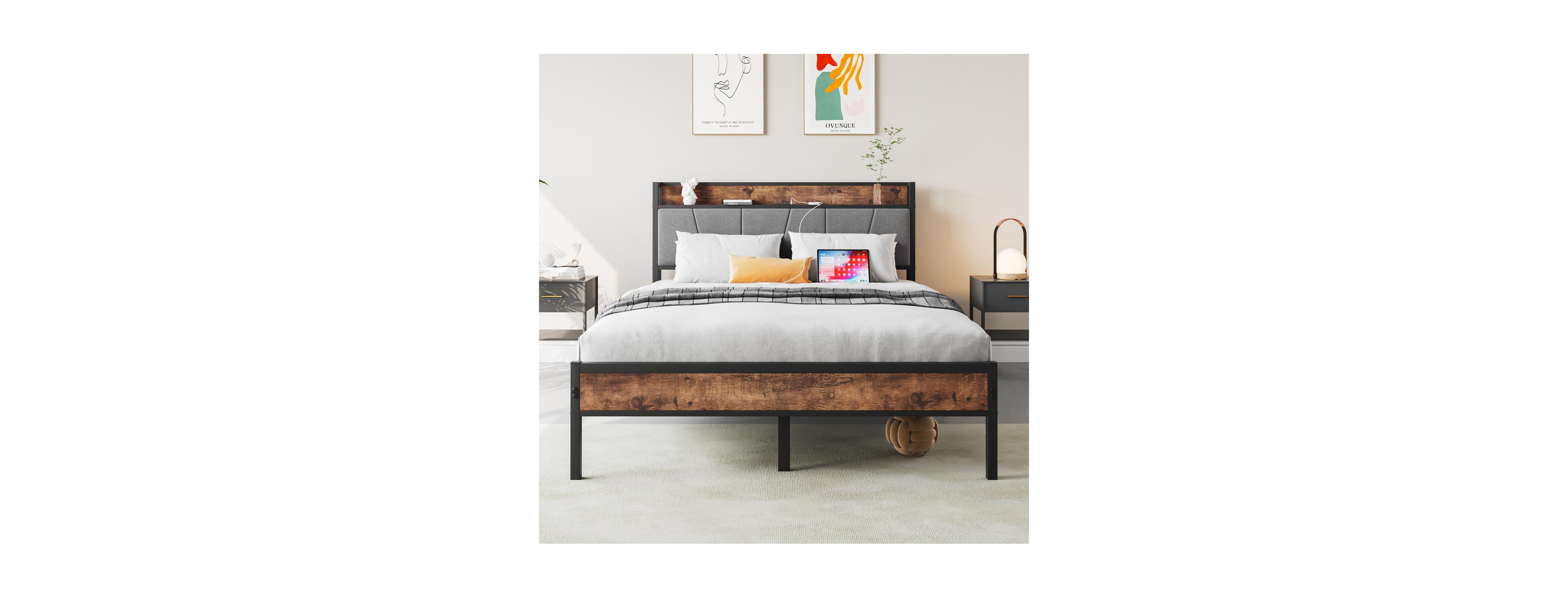 Streamdale Furniture Full Size Storage Bed Frame with Charging Station