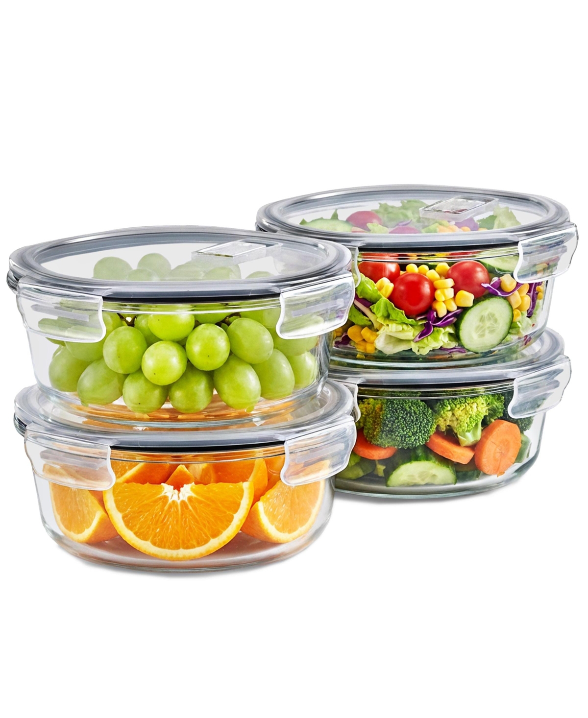 Sorbus 4 Pack 32.7oz Round Glass Food Storage Containers with Steam Vent & Airtight Locking Lids