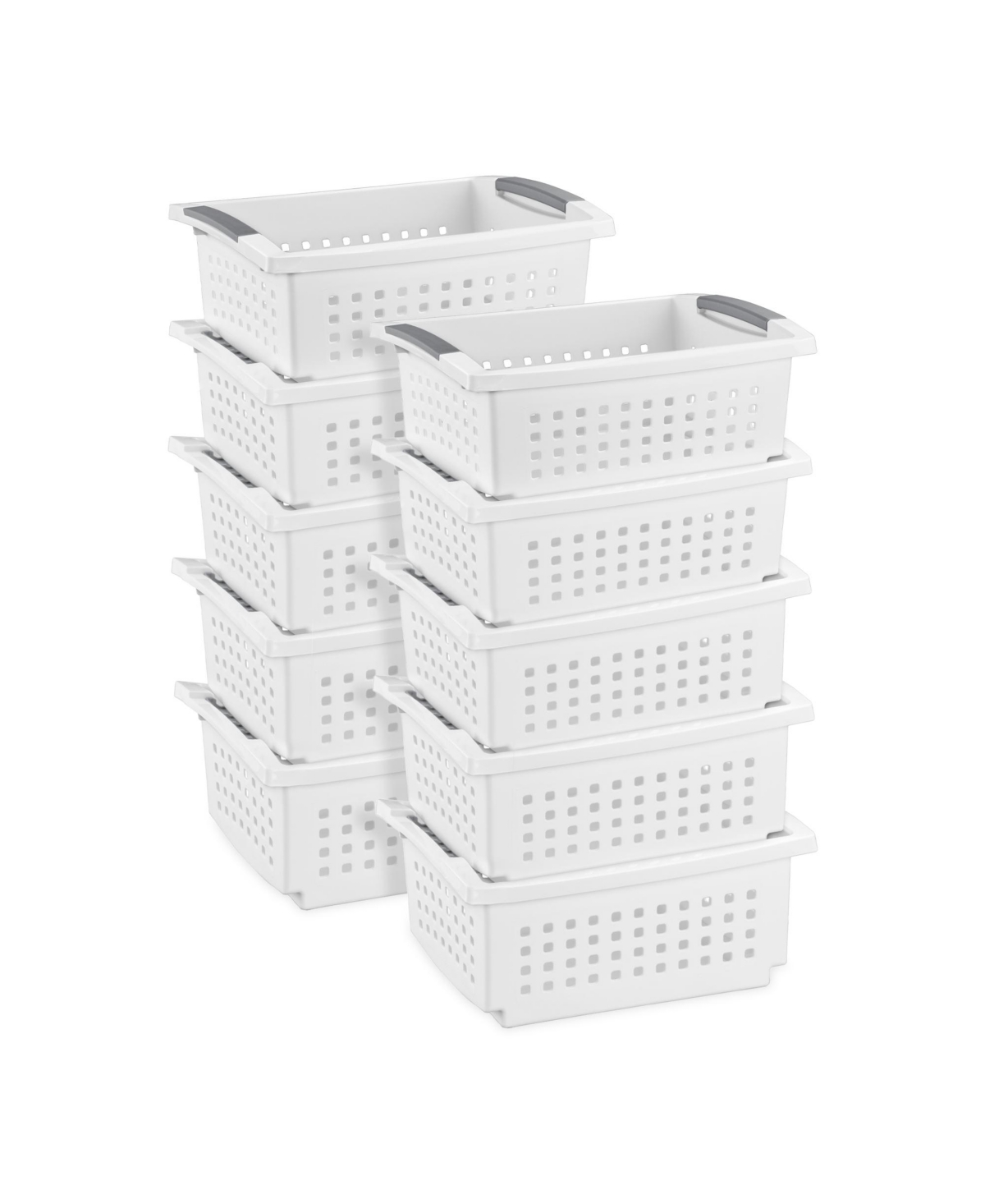 Sterilite Medium Plastic Stackable Storage Organizer Basket Bin, White (10 Pack)