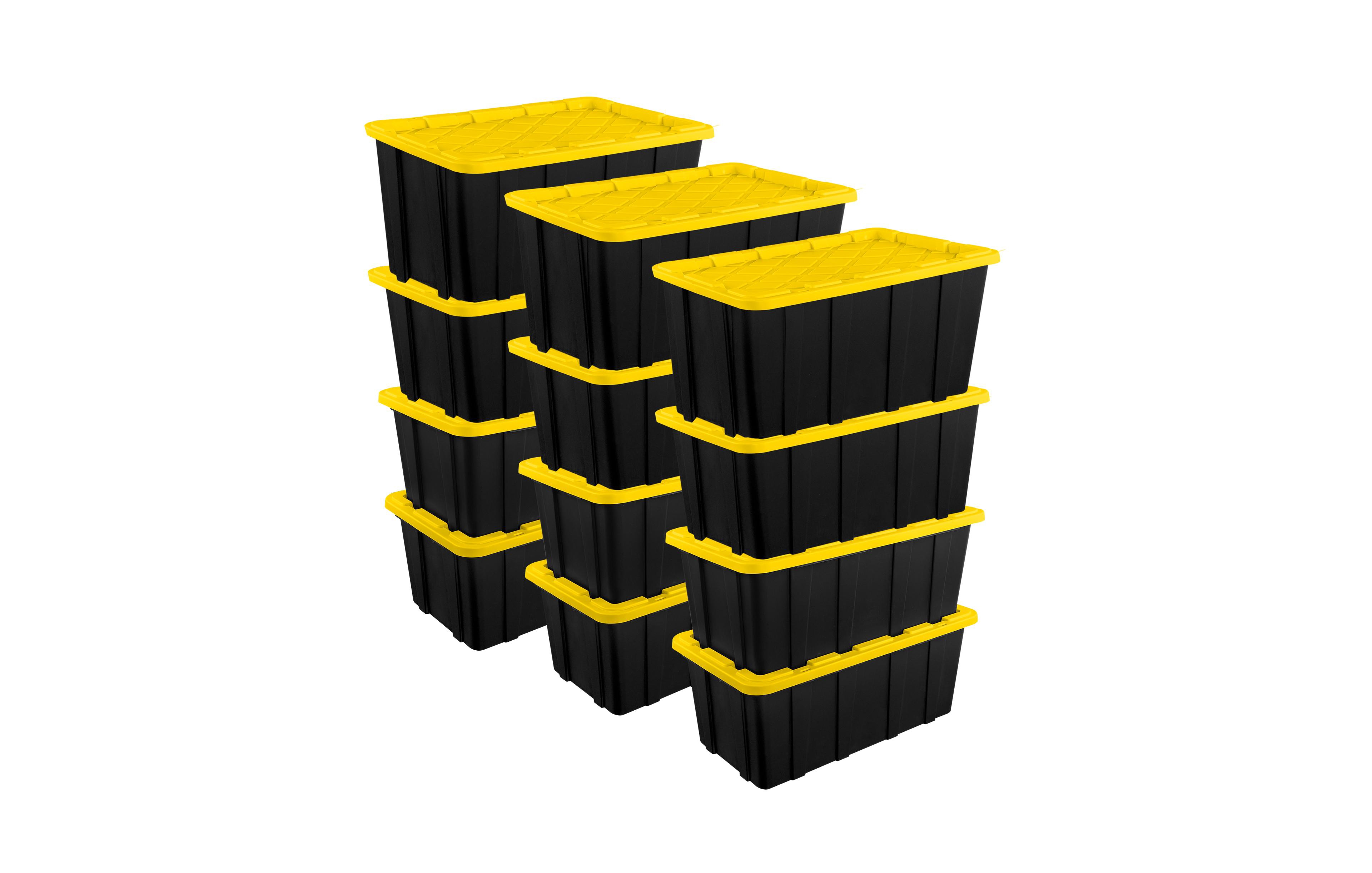 Sterilite 38 Gallon Industrial Stackable Storage Tote Lidded Containers, 12 Pack