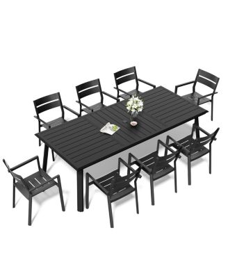 Aluminum Outdoor Patio Dining Table With Umbrella Hole And Stackable Chairs Set