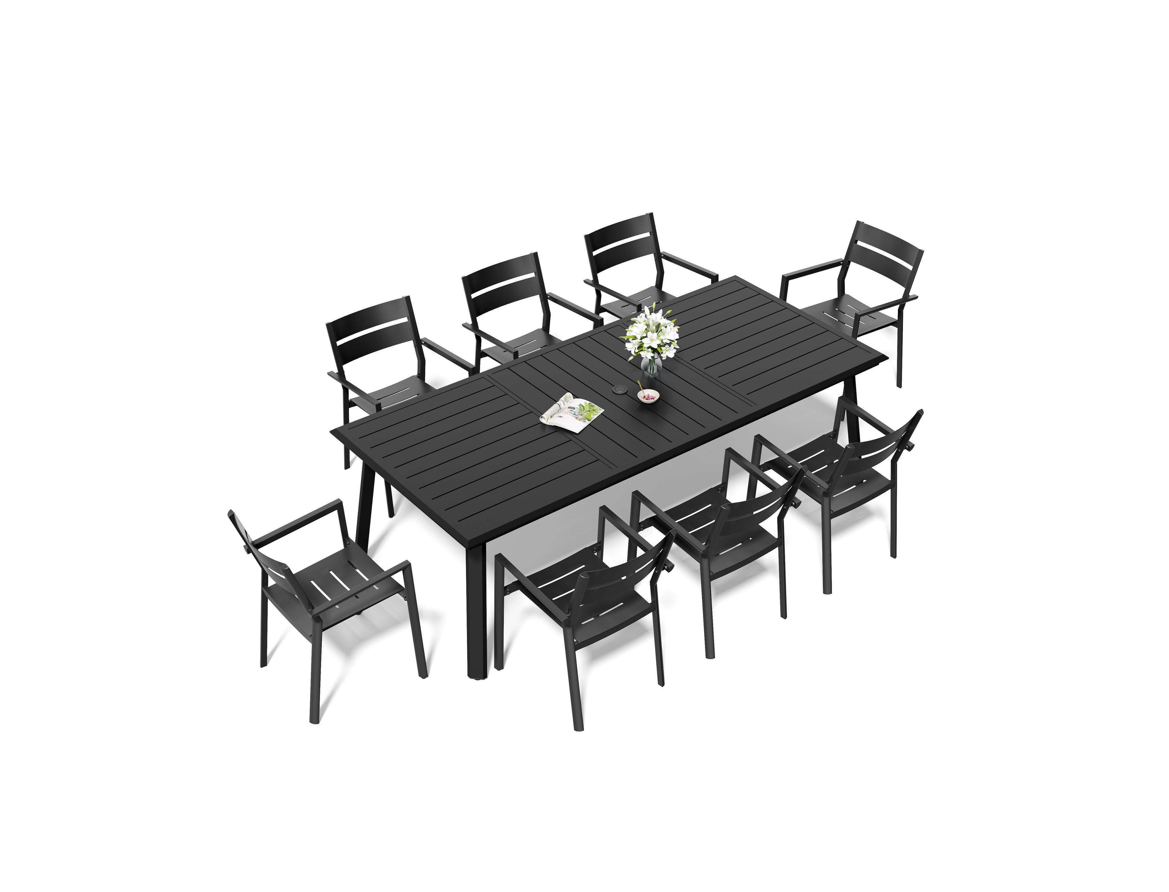 Pellebant Aluminum Outdoor Patio Dining Table With Umbrella Hole And Stackable Chairs Set