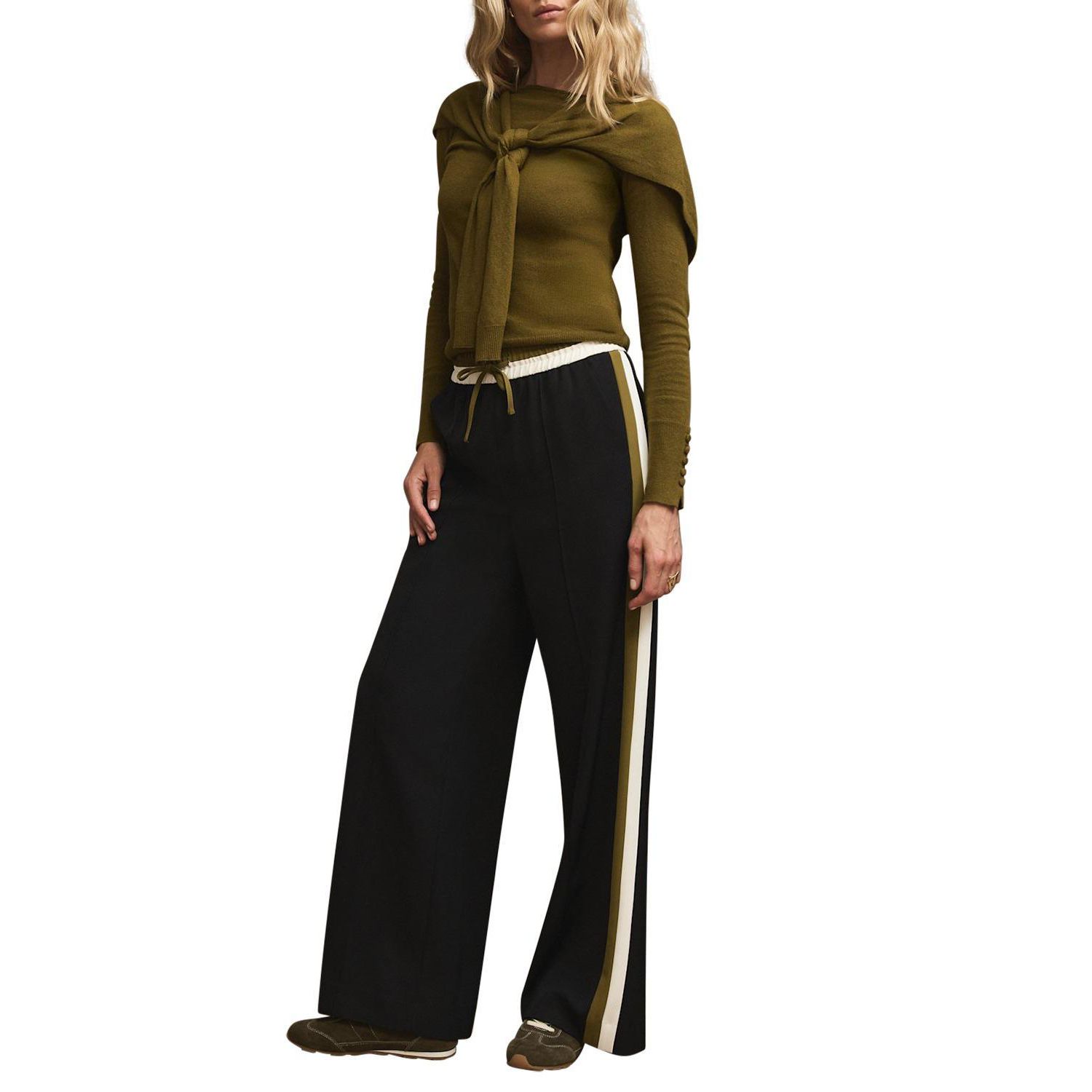 Women's Wide-Leg Side Stripe Drawstring Trousers