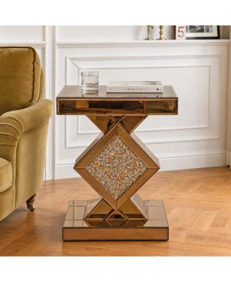 Crushed Diamond Mirrored End Table, Side Accent Table