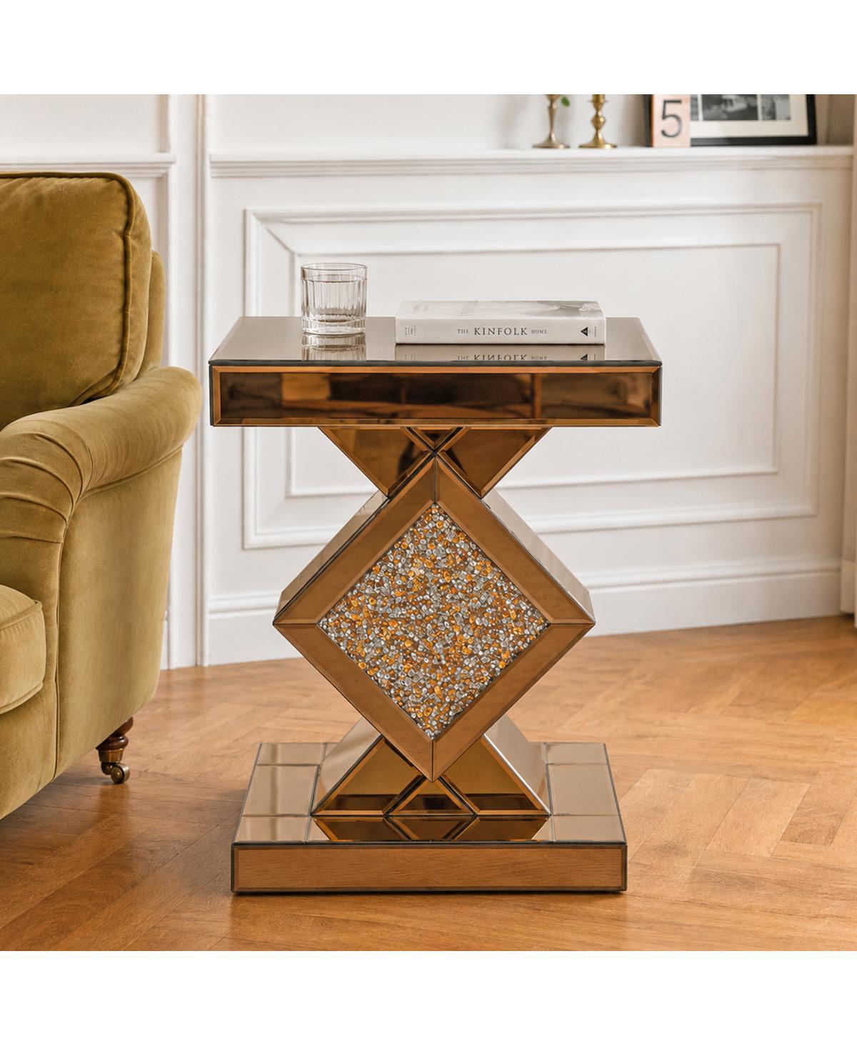 Streamdale Furniture Crushed Diamond Mirrored End Table, Side Accent Table