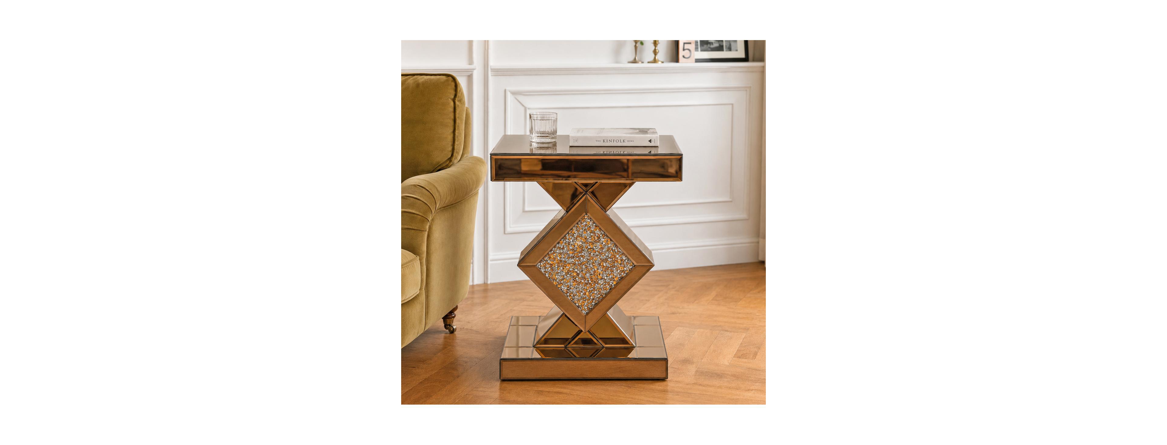 Streamdale Furniture Crushed Diamond Mirrored End Table, Side Accent Table