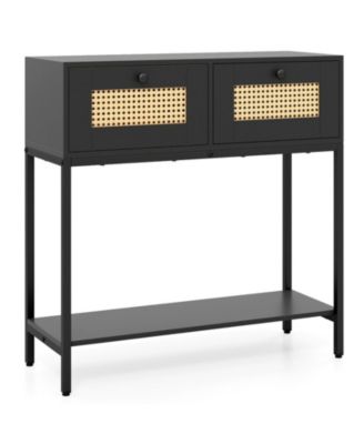 Boho Rattan Console Table for Entryway Storage Needs