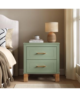 2 Drawer Fluted Nightstand, Solid Wood Leg Bedside Storage Cabinet for Bedroom and Living Room