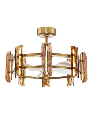 32 Modern Amber Art Glass Fandelier Gold Ceiling Fan with Light and Remote
