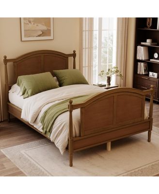 Traditional Wooden Full Bed Frame with Arched Headboard