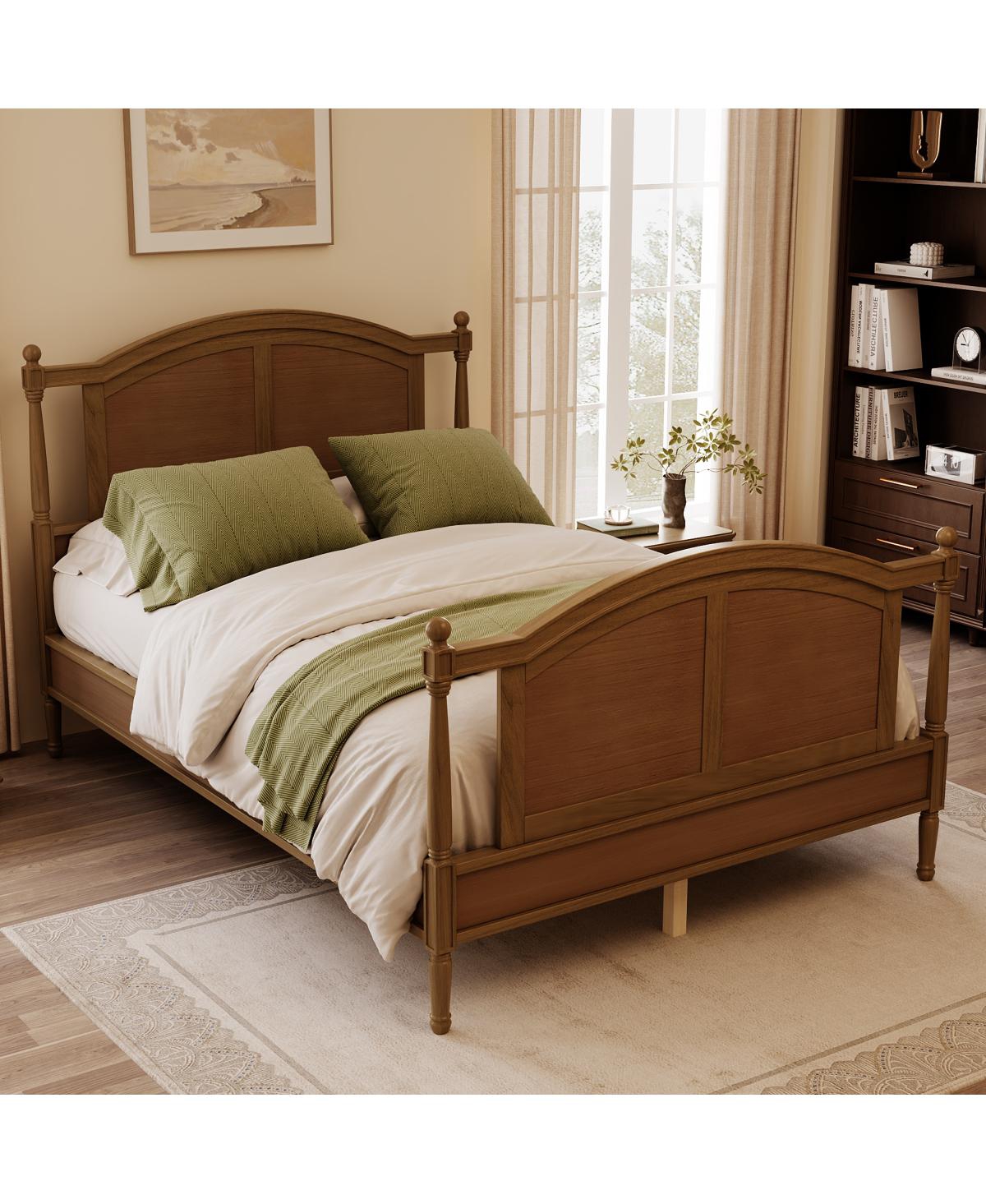 Streamdale Furniture Traditional Wooden Full Bed Frame with Arched Headboard - Walnut