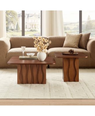 2-piece Wavy Fluted Nesting Square Coffee Table Set