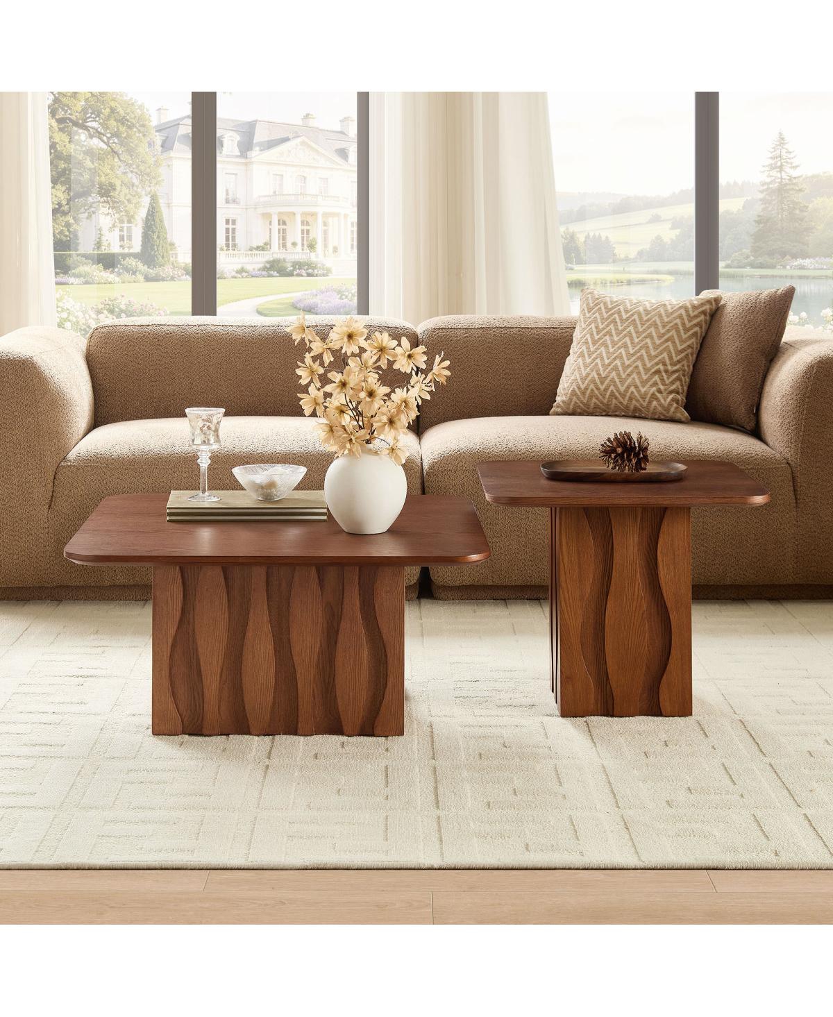 Streamdale Furniture 2-piece Wavy Fluted Nesting Square Coffee Table Set