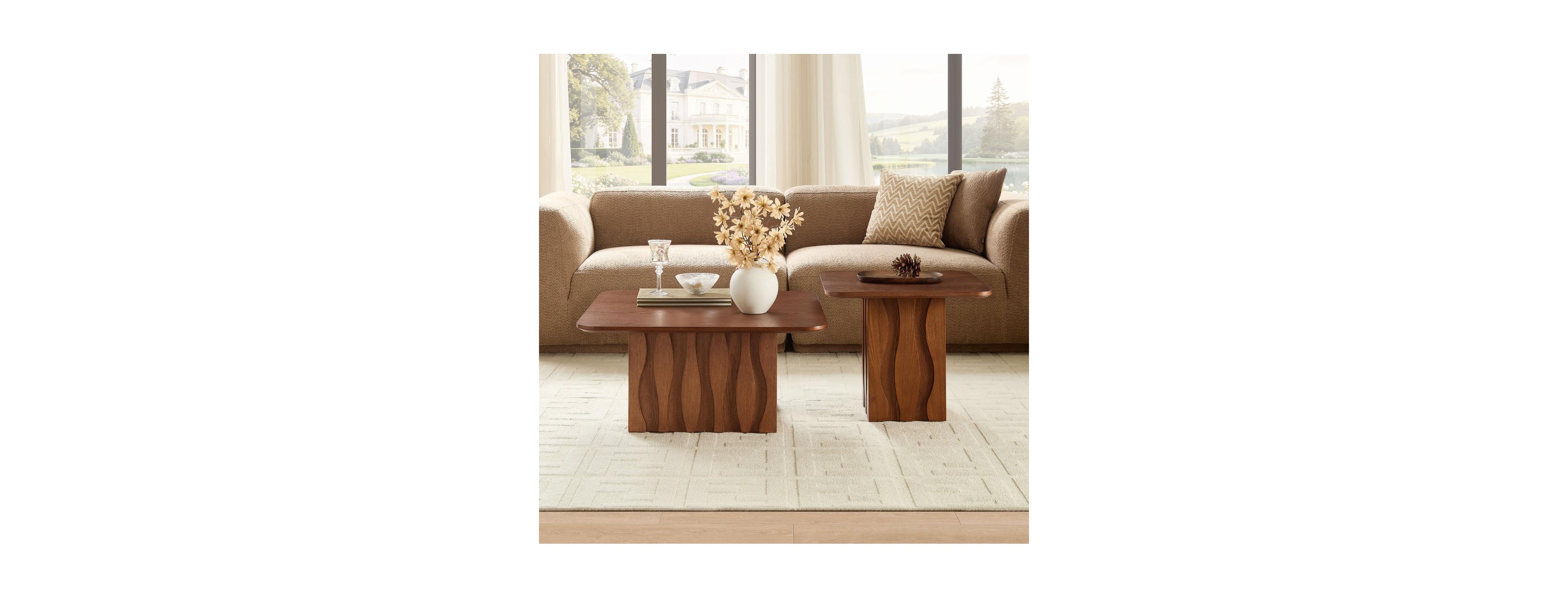 Streamdale Furniture 2-piece Wavy Fluted Nesting Square Coffee Table Set