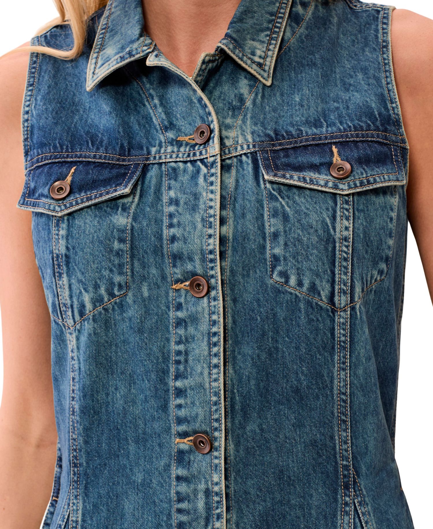 Women's Flowy Denim Fit-and-Flare Midi Dress