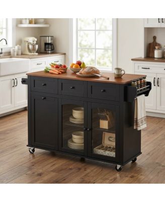  Kitchen Island with Glass Door and Cabinet