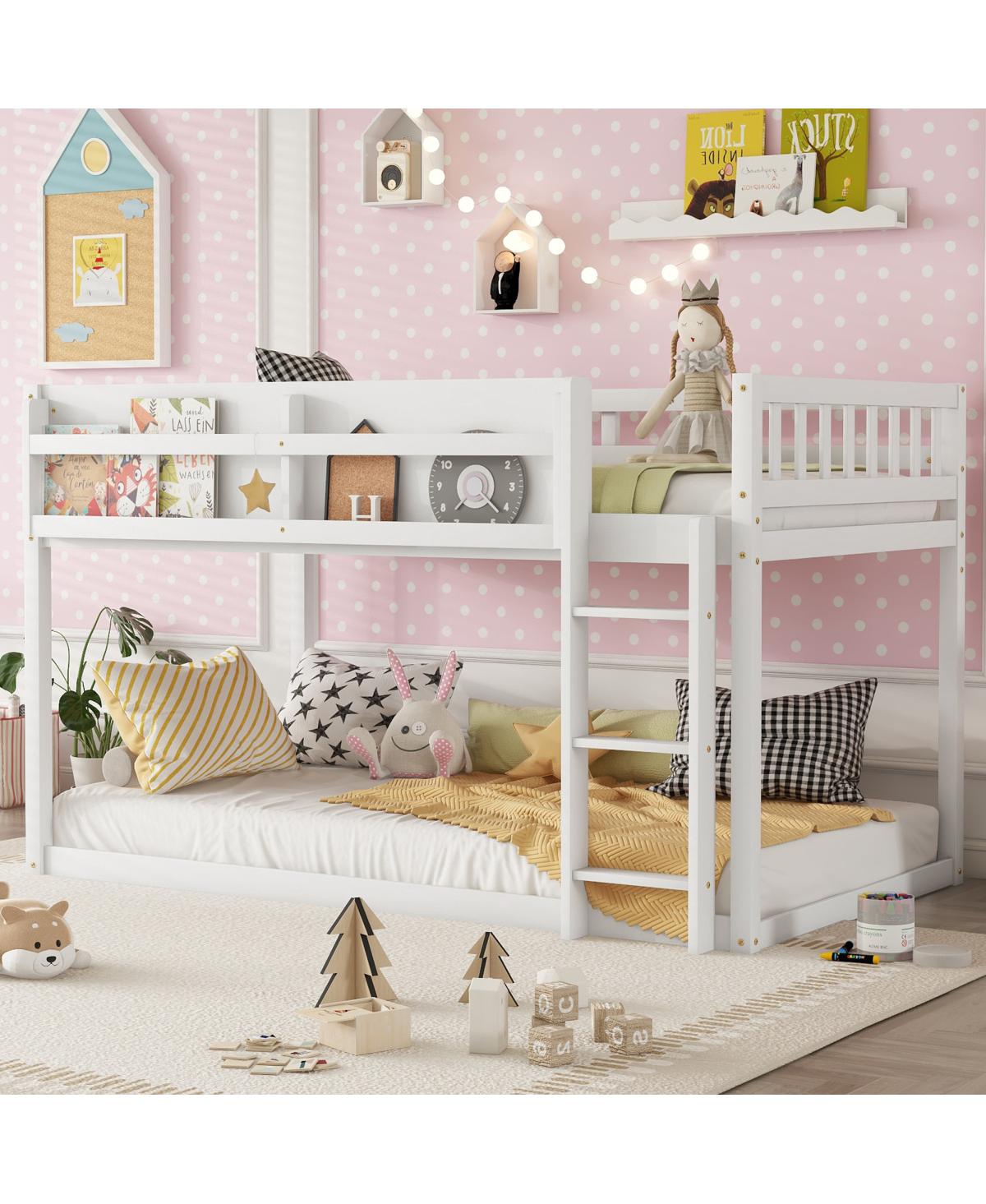 Streamdale Furniture Streamdale Low Twin Over Twin Floor Bunk Bed with Ladder, Solid Wood