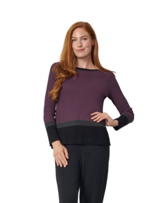 Women's Boat Neckline Textured-Knit Colorblock Tunic Sweater