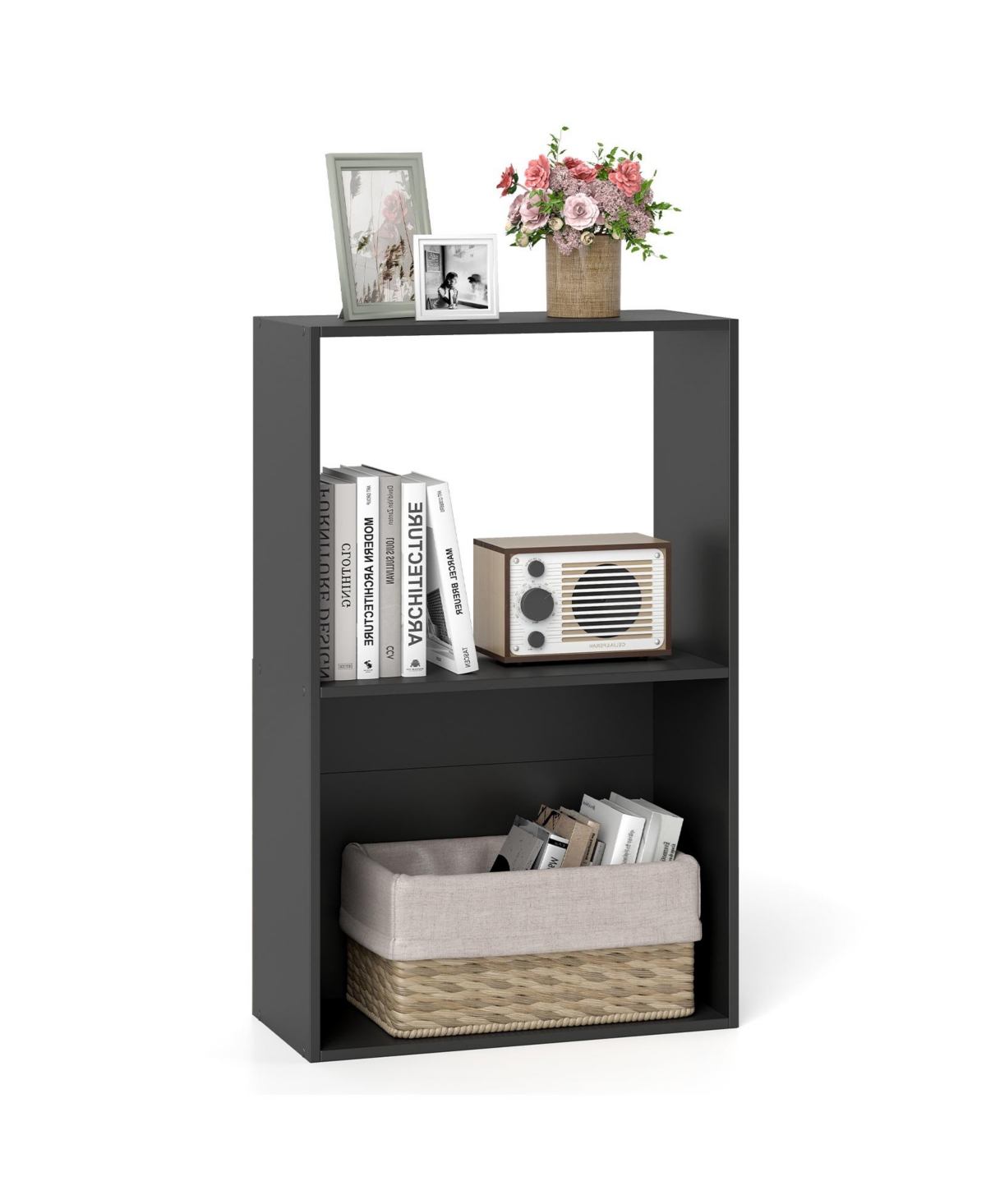 Costway 3 Tier Bookshelf 2 Cube Bookcase with Open Storage Compartment Anti Toppling