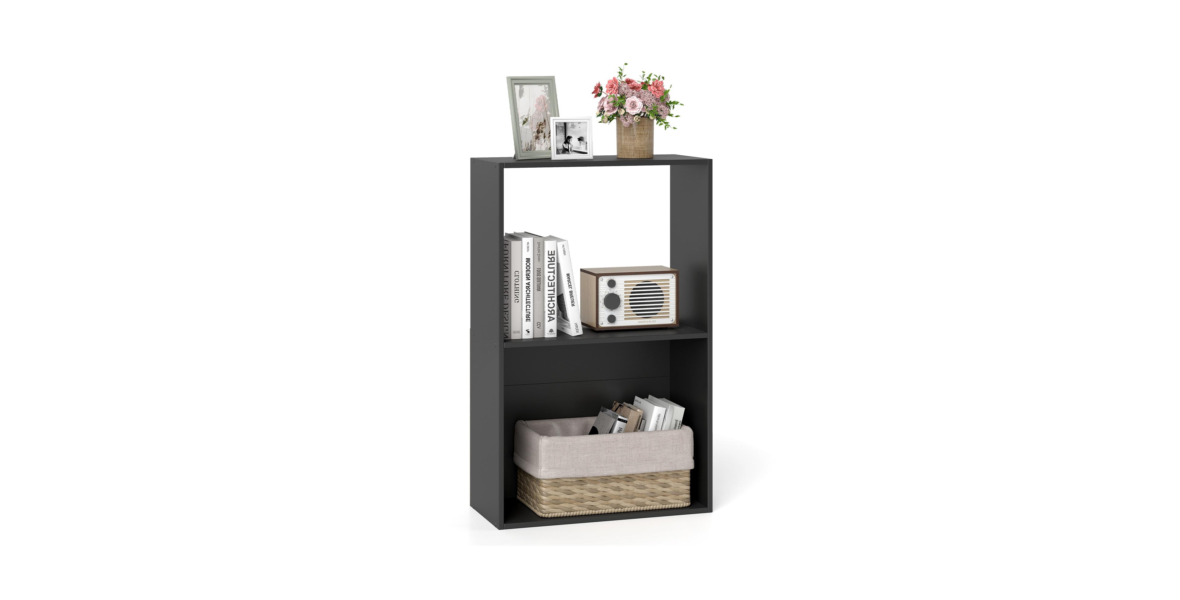 Costway 3 Tier Bookshelf 2 Cube Bookcase with Open Storage Compartment Anti Toppling