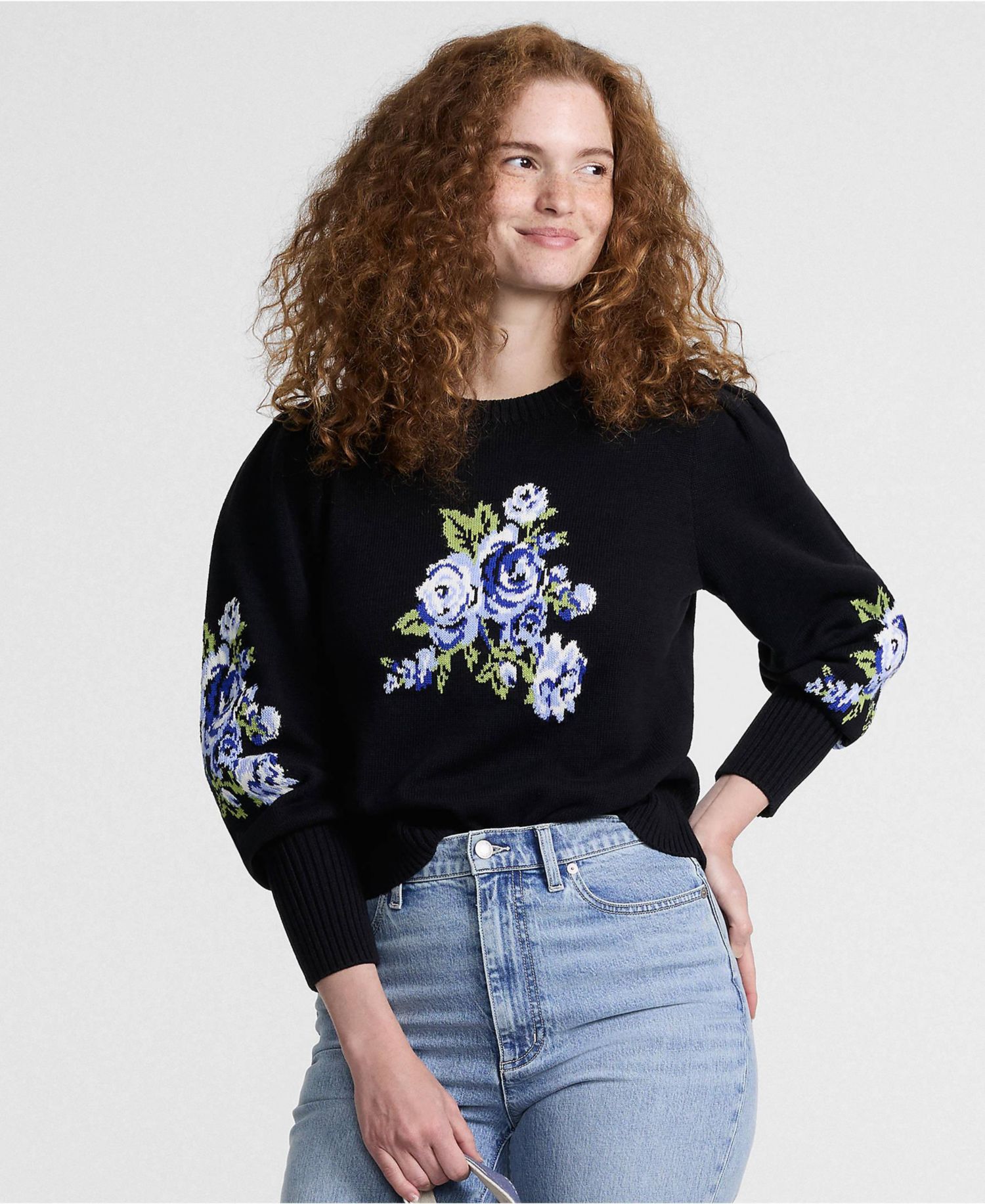 Women's Drifter Puff-Sleeve Jacquard Crewneck Sweater