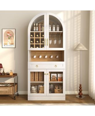 70" Tall Arched Bar Cabinet with Wine Racks and Glass Holders