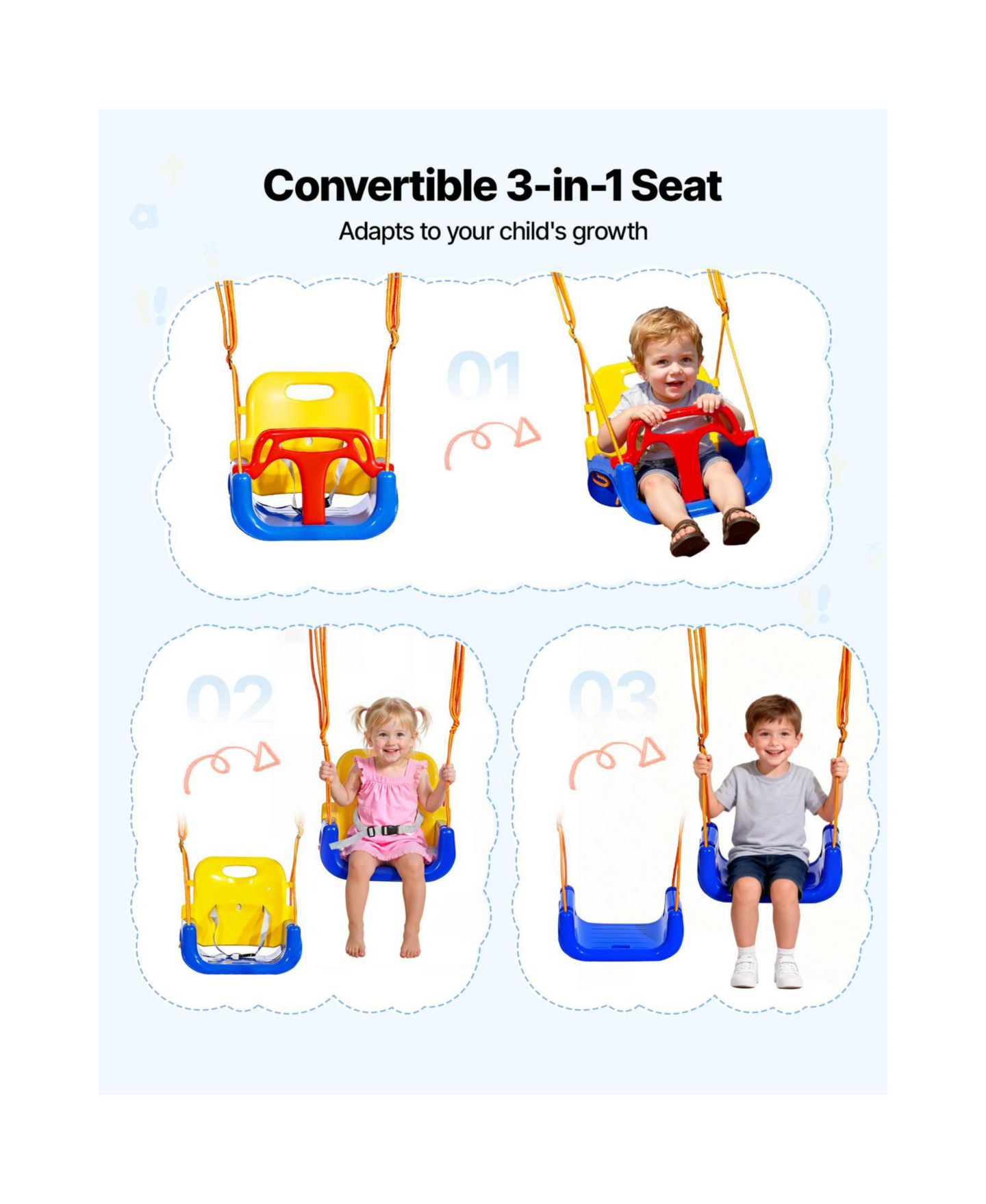 Детские игрушки Glintex Toddler 2-in-1 Swing and Jumper with 3-in-1 Convertible Seat, Foldable A-Frame, 200 lb Capacity, Ages 3+, цвет: Синий — фото 3