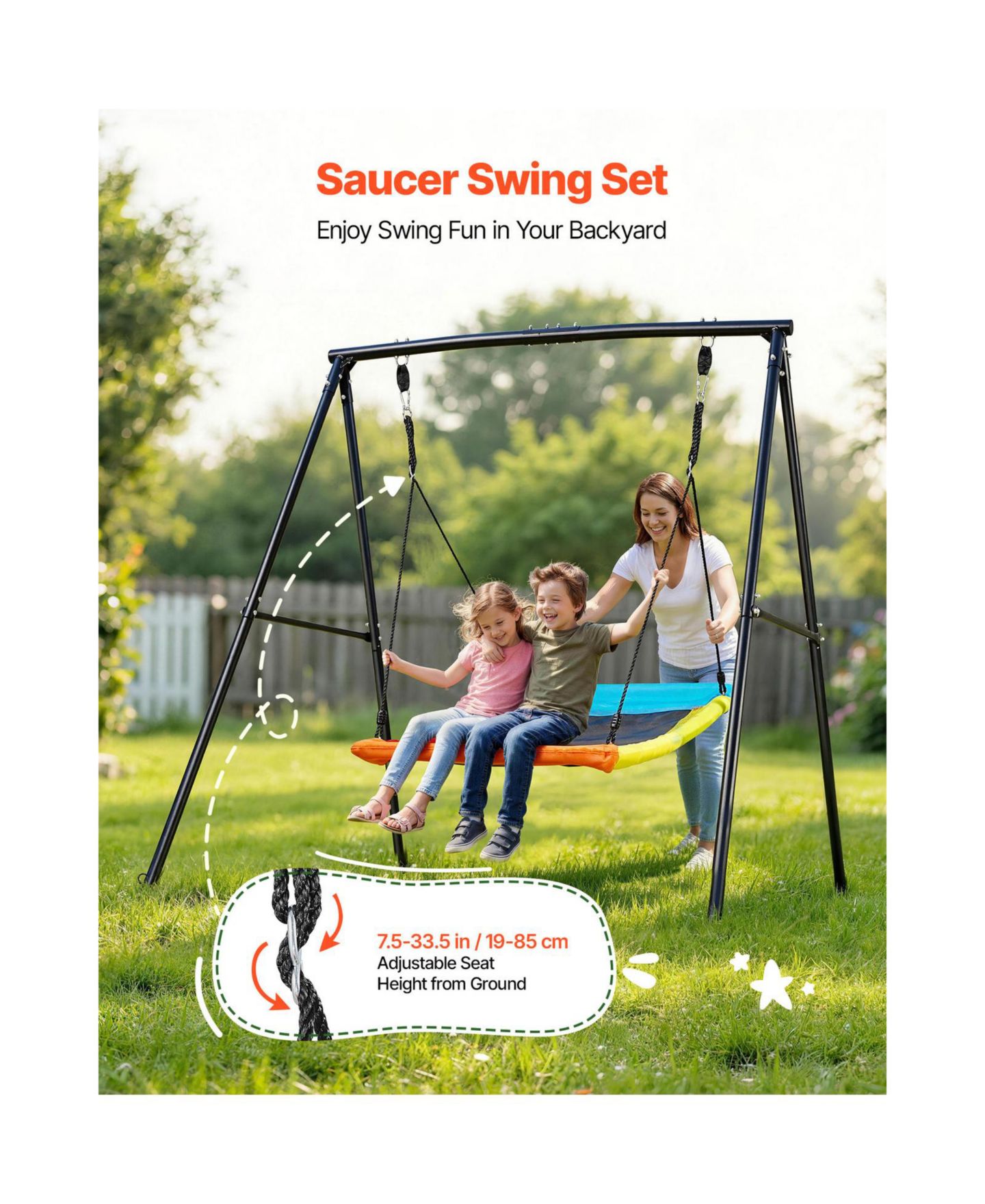 Детская игрушка Glintex Backyard A-Frame Swing Stand, 60 x 32 in Saucer Seat, Carbon Steel, 440 lb Load Capacity, Ages 3+, цвет: Чёрный — фото 2