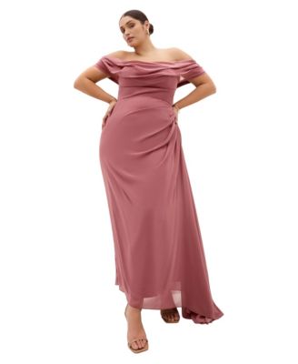 Plus Size Soft Love Off-Shoulder Gathered-Drape Bodice Maxi Dress