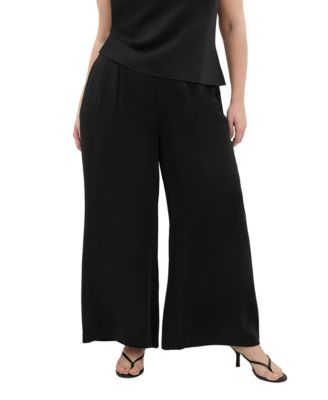 Plus Size Jett Pleated Sateen Wide-Leg Pants