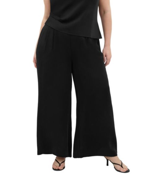Женские брюки CITY CHIC Plus Size Jett Pleated Sateen Wide-Leg, цвет: Чёрный