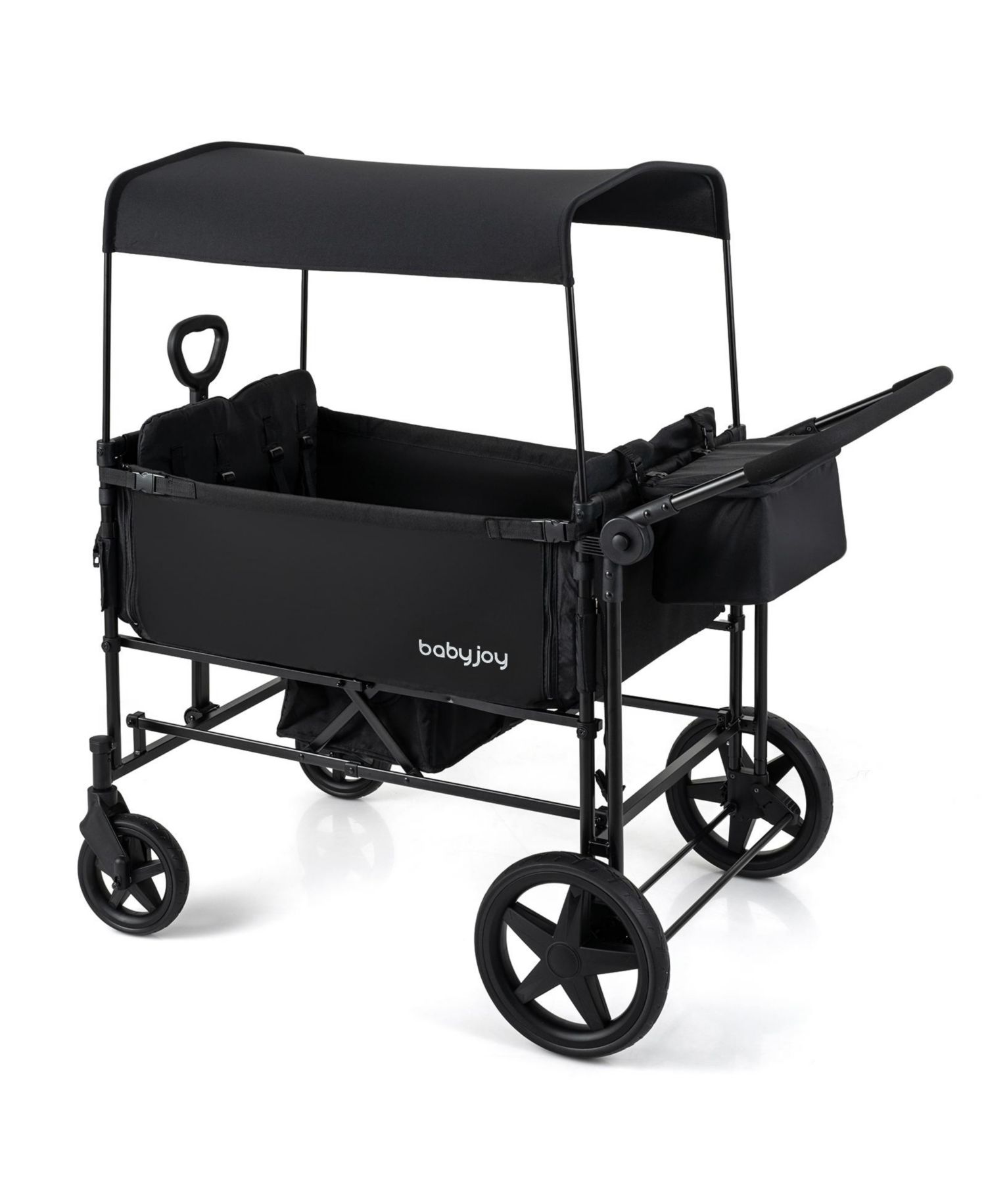 Foldable Wagon Stroller for 4 Kids with Removable Canopy